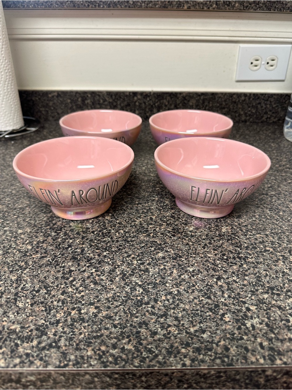 Rae Dunn Pink Iridescent “ELFIN AROUND” Bowl Set